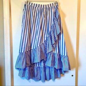 Who What Wear Striped Ruffle Asymmetrical Skirt